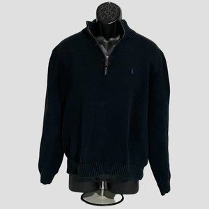 Polo by Ralph Lauren 1/4 Zip Pullover Sweater, Solid Black, Large (P062923-2)